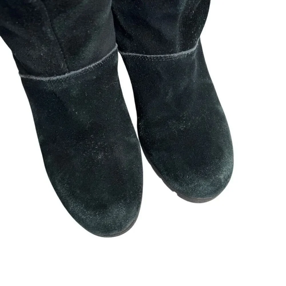 Lifestride black suede knee high wedge boots size 8